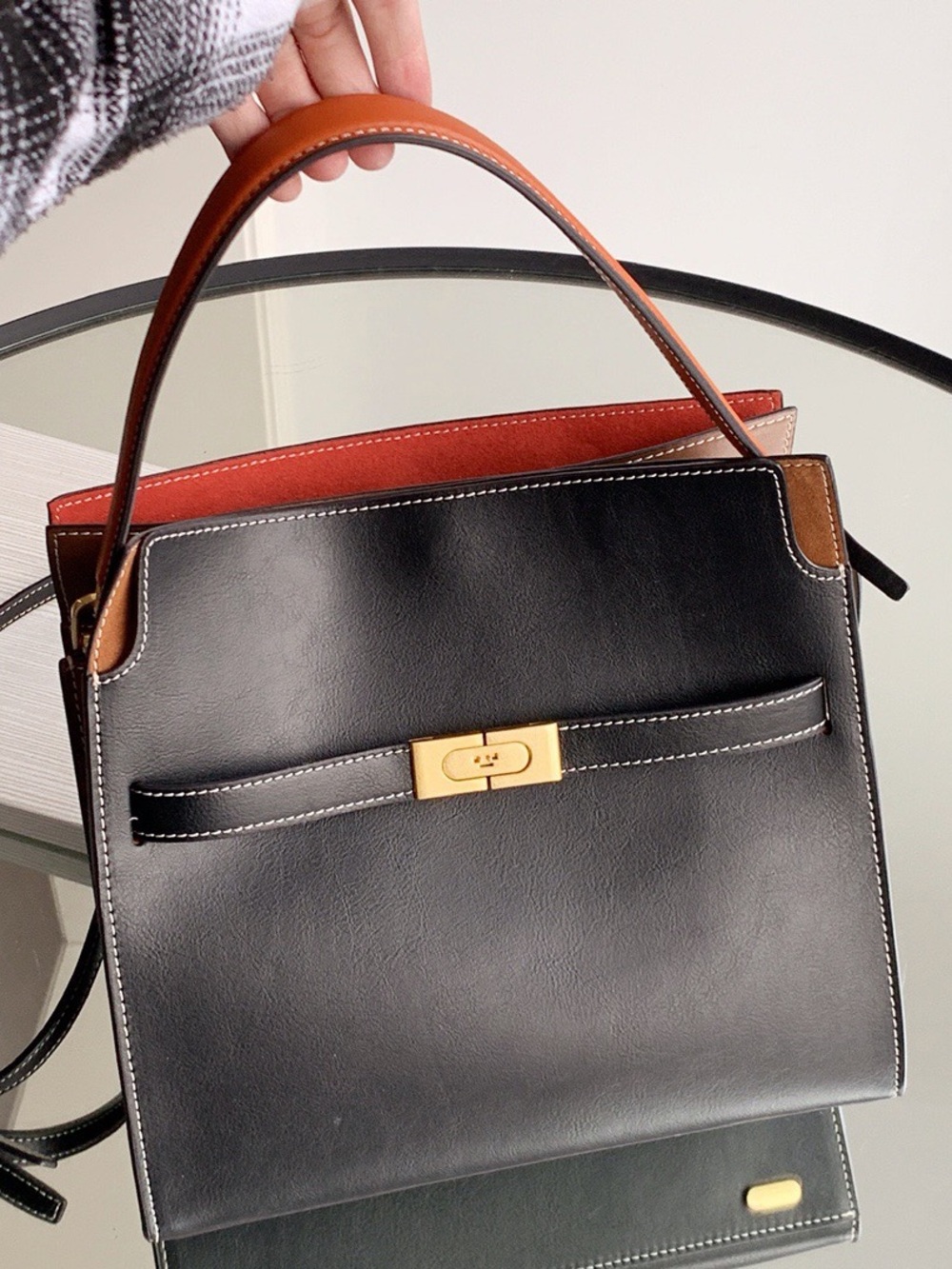 Tory Burch  Black Double Lee Radziwill Leather Handbag